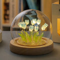 NNEDSZ (Twenty Blue Tulips) Glowing Tulip Dome Lamp -  Wooden Base, Bedside Table Decoration